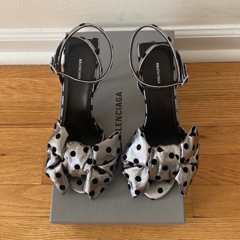 Balenciaga Square Knife Poka Dot Bow Heels.